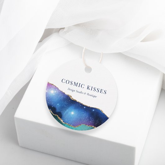 Chic Starry Galaxy Bedrijfsnaam QR Social Hang Bedankjes Labels