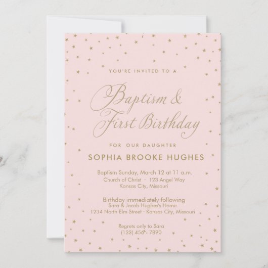 Chic Stars Girl's Baptism en First Birthday Kaart (Voorkant)