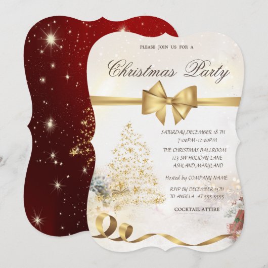 Chic Stars Kerstboom, Strik, Rood, Kerstfeest Kaart (Voorkant / Achterkant)