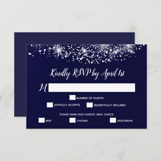 Chic Stars op Navy Blue RSVP Kaartje (Voorkant / Achterkant)
