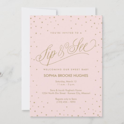 Chic Stars Roze Baby Girl Sip en zie Shower Kaart (Voorkant)