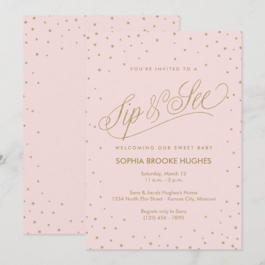 Chic Stars Roze Baby Girl Sip en zie Shower Kaart (Voorkant / Achterkant)