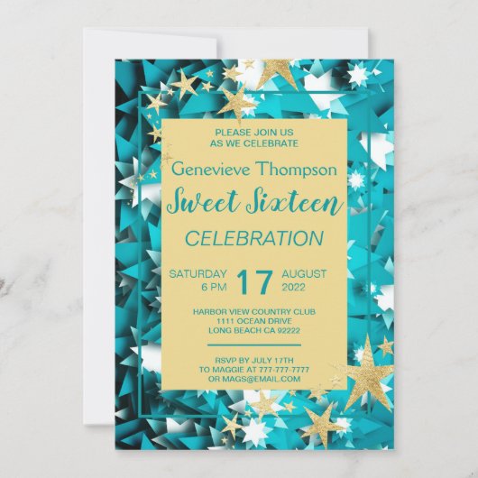 Chic Stars Sweet Sixteen Party Invitation Kaart (Voorkant)
