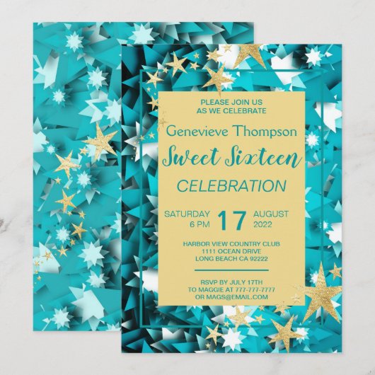 Chic Stars Sweet Sixteen Party Invitation Kaart (Voorkant / Achterkant)
