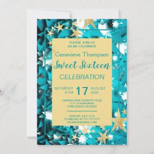 Chic Stars Sweet Sixteen Party Invitation Kaart