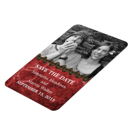 Chic Steampunk Foto slaat Magnet Datum op, Rood Magneet (Linkerzijde)