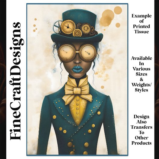 Chic Steampunk Vrouw Gold Goggles P4 Decoupage Tissuepapier