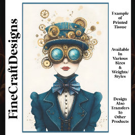Chic  Steampunk Vrouw in Blauwgroen N7 Decoupage Tissuepapier