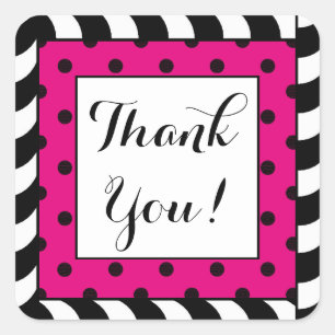 CHIC STICKER-THANK YOUB_BLACK/WHITE STRIPES PINK VIERKANTE STICKER
