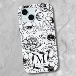 Chic Stijlvol Bloem Motief Initiaal Monogram iPhone 15 Case