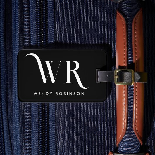Chic Stijlvol Zwart Twee Monogram Initiaal Bagagelabel (Voorkant Insitu 4)