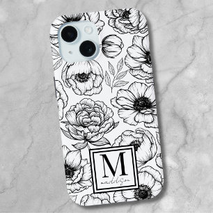 Chic Stijlvolle Bloemen Initiaal Monogram iPhone 15 Case
