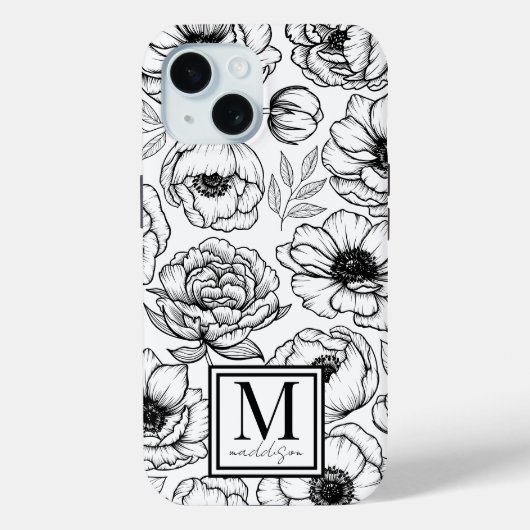 Chic Stijlvolle Bloemen Initiaal Monogram Case-Mate iPhone Case (Achterkant)