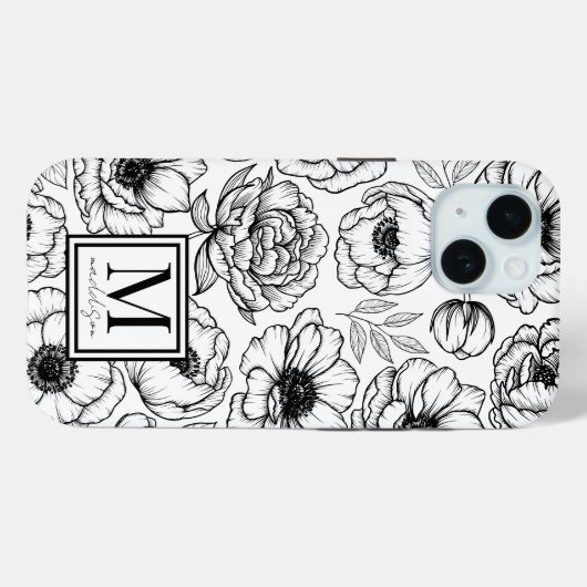 Chic Stijlvolle Bloemen Initiaal Monogram Case-Mate iPhone Case (Achterkant (horizontaal))