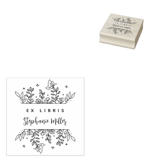 Chic & Stijlvolle Botanische Aangepaste Bibliothee Rubberstempel (Gestempeld)