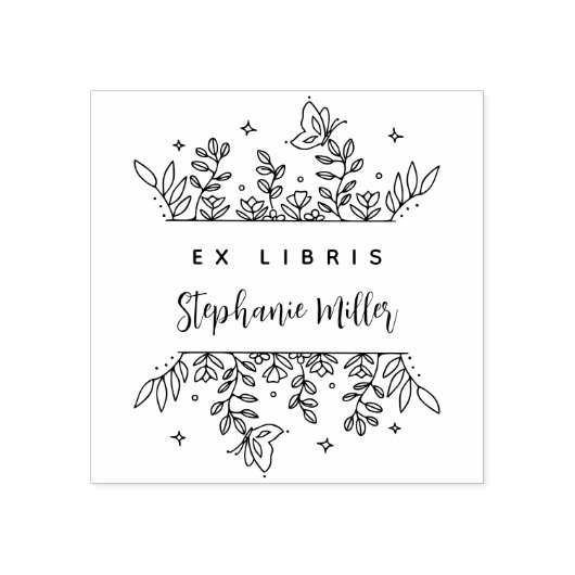 Chic & Stijlvolle Botanische Aangepaste Bibliothee Rubberstempel (Afrduk)