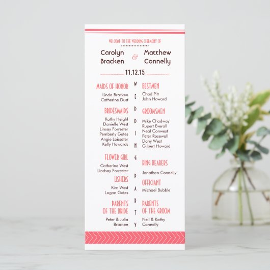 Chic Stijlvolle Coral Arrow Wedding Program Rack K Programmakaart (Staand voorkant)