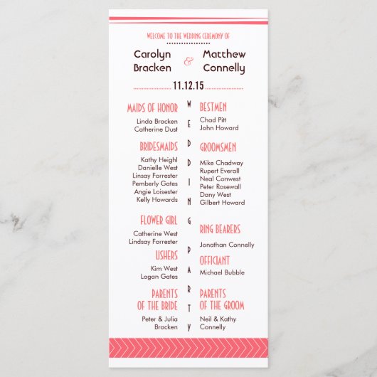 Chic Stijlvolle Coral Arrow Wedding Program Rack K Programmakaart (Voorkant)