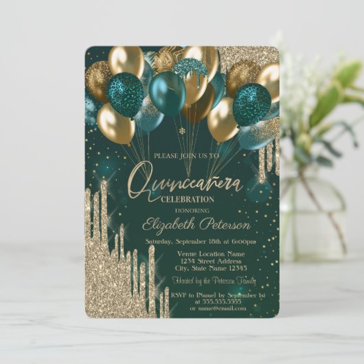 Chic stijlvolle Gold Glitter maakt ballonnen groen Kaart (Staand voorkant)