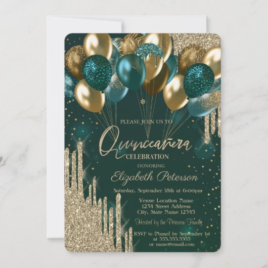 Chic stijlvolle Gold Glitter maakt ballonnen groen Kaart (Voorkant)