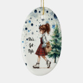 Chic Stijlvolle Jonge Brunette Mode Gepersonalisee Keramisch Ornament (Rechts)