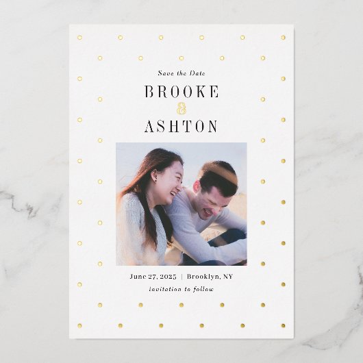 Chic Stippen FOLIE Moderne bruiloft sparen de Kaar Folie Uitnodiging (Voorkant)