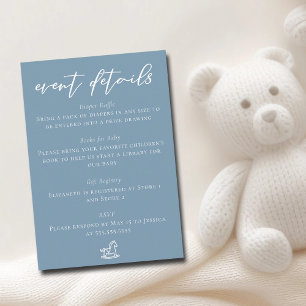 Chic Stof Blauw Baby Shower Evenement Details Informatiekaartje