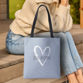 Chic Stof Blauw Hart Persoonlijk Tote Bag