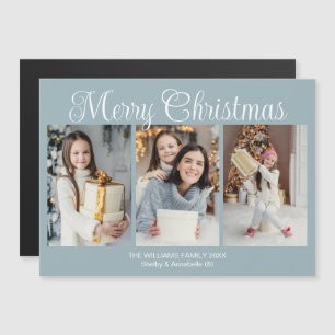 Chic Stof Blauw Kerst 3 Foto Magneet Kaart