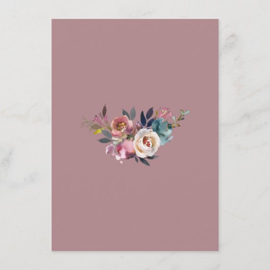 Chic Stof Blauw Stof Roze Bloemen Trouwdetails Informatiekaartje (Achterkant)