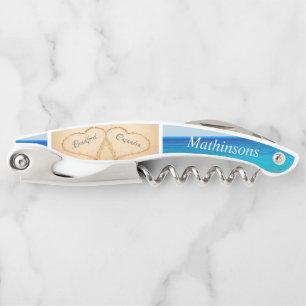 Chic Stof Blauw Strand Bruiloft 2 Hart Zand Kurkentrekker