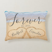 Chic Stof Blauw Strand Koppels Harten Zand  Accent Kussen (Voorkant)