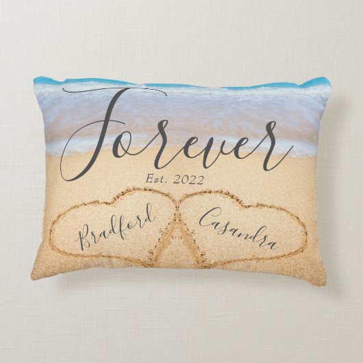 Chic Stof Blauw Strand Koppels Harten Zand  Accent Kussen (Achterkant)