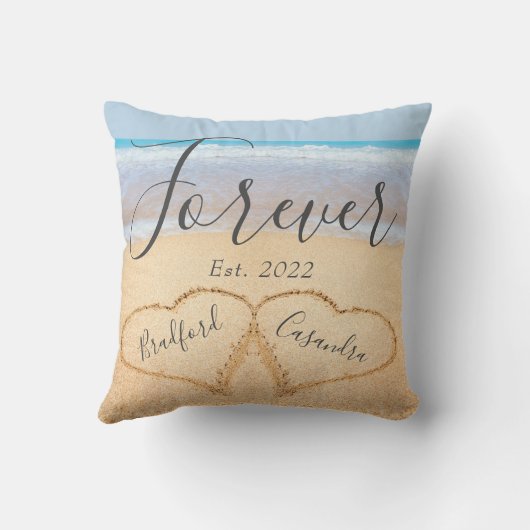 Chic Stof Blauw Strand Koppels Harten Zand Kussen (Achterkant)