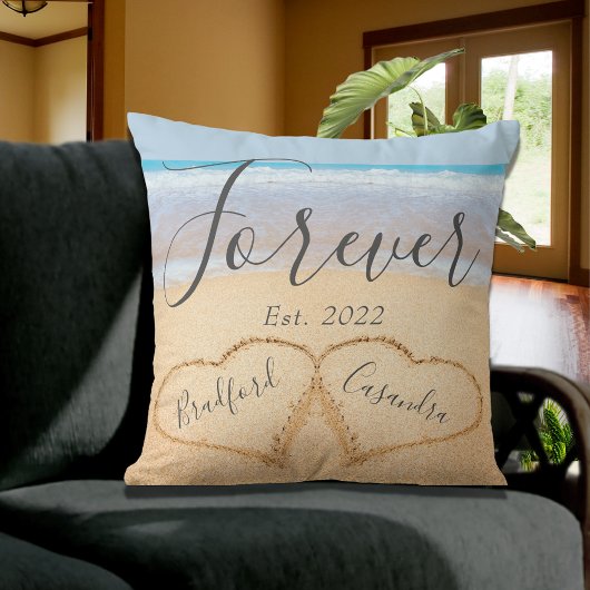 Chic Stof Blauw Strand Koppels Harten Zand  Kussen