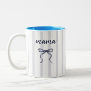 Chic Stof Blauwe Aquarel Strepen en Strik Mama Tweekleurige Koffiemok