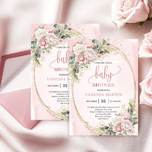 Chic Stof Roze Bloemen Eucalyptus Baby Shower Meis Kaart