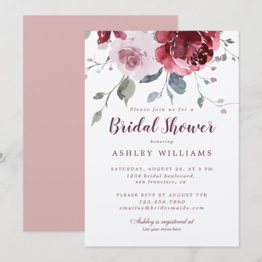 Chic Stof Roze Roos Burgundy Bruidsmeisjeshuwelijk Kaart (Voorkant / Achterkant)