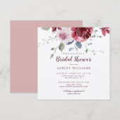 Chic Stof Roze Roos Burgundy Bruiloft Uitnodiging (Voorkant / Achterkant)