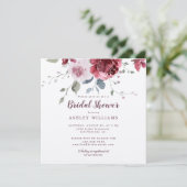 Chic Stof Roze Roos Burgundy Bruiloft Uitnodiging (Staand voorkant)