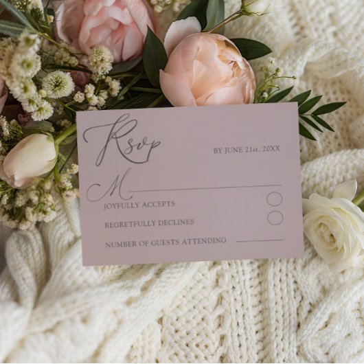 Chic Stof Roze RSVP Typografie Bruiloft Kaartje