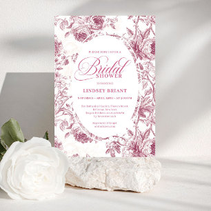 Chic Stof Roze Toile Rozen Patroon Bruiloftsborrel Kaart