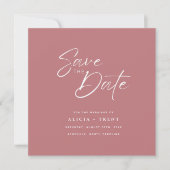 Chic Stof Roze & Witte Calligrafie Save the Date Kaart (Voorkant)