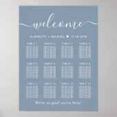Chic Stofblauw 12 Tafel Trouw Zittijd Chart Poster (Voorkant)