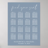Chic Stofblauw 16 Tafel Trouw Stoelen Chart Poster (Voorkant)