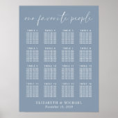 Chic Stofblauw 16 Tafel Trouw Stoelen Chart Poster (Voorkant)