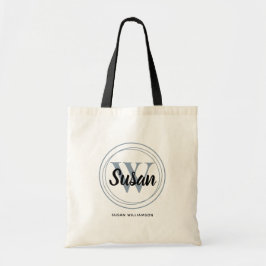 Chic Stofblauw Monogram Eerste Letter Naam Schrift Tote Bag