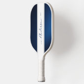 Chic Stofblauw Strepen Monogram Naam Pickleball Paddle (Links)