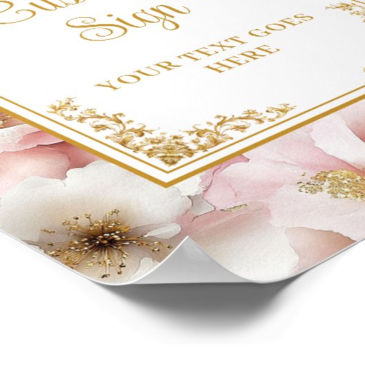 Chic stoffige roze bloemen en gouden bruiloft 8x10 poster (Hoek)