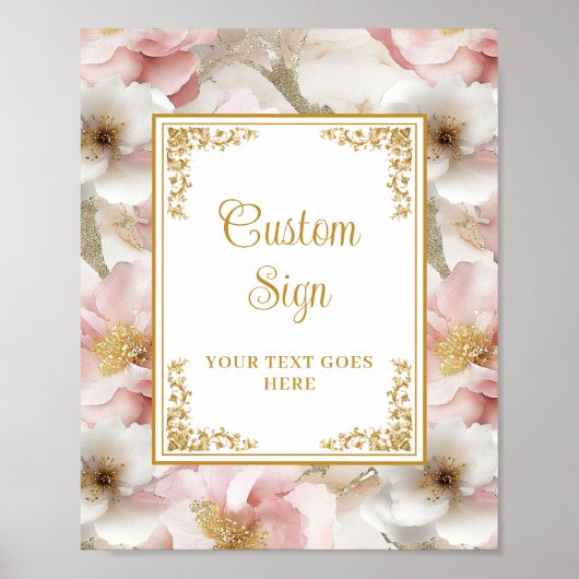 Chic stoffige roze bloemen en gouden bruiloft 8x10 poster (Voorkant)